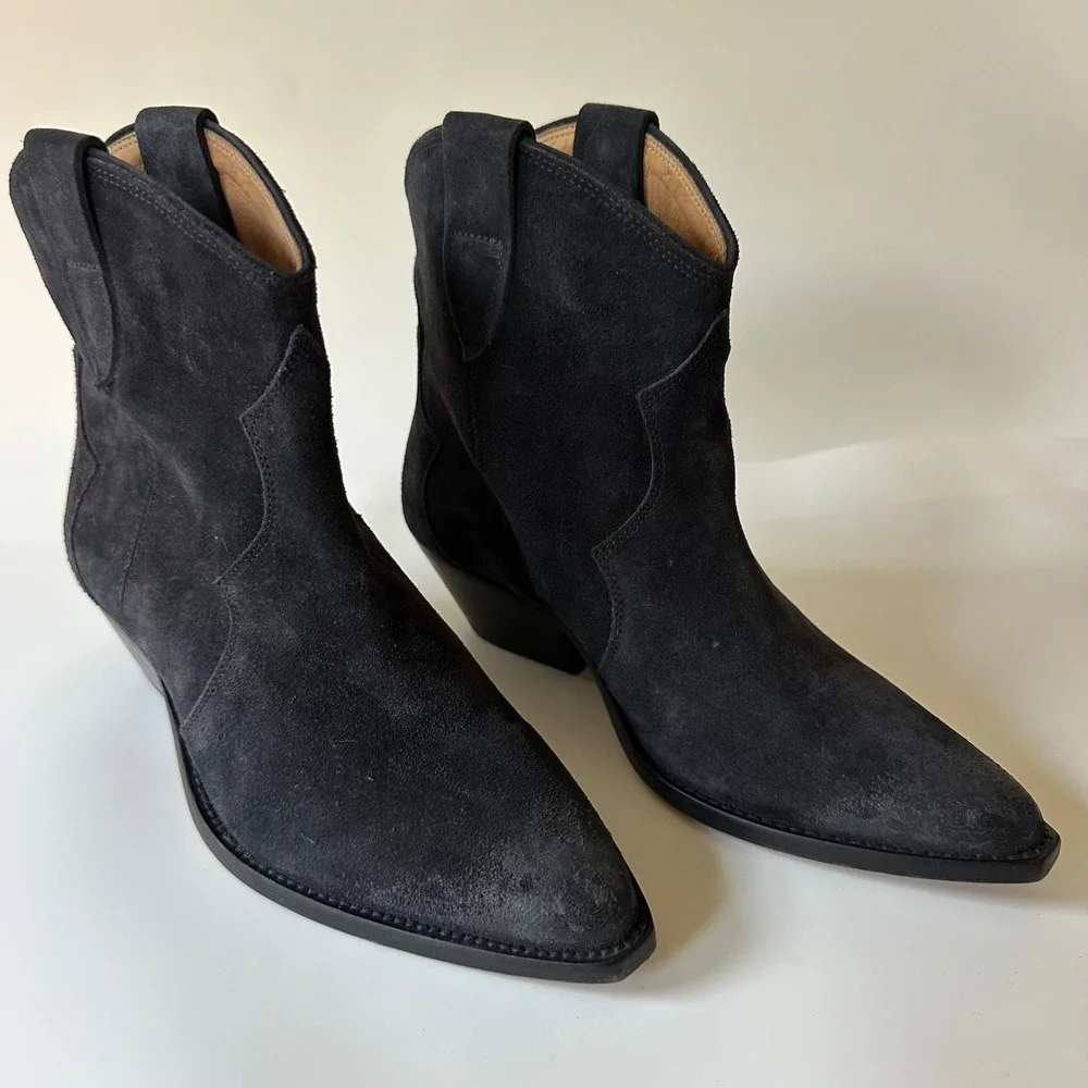 Isabel Marant Dewina Ankle Boots Black Suede Western Pointed Toe size 36 US 6